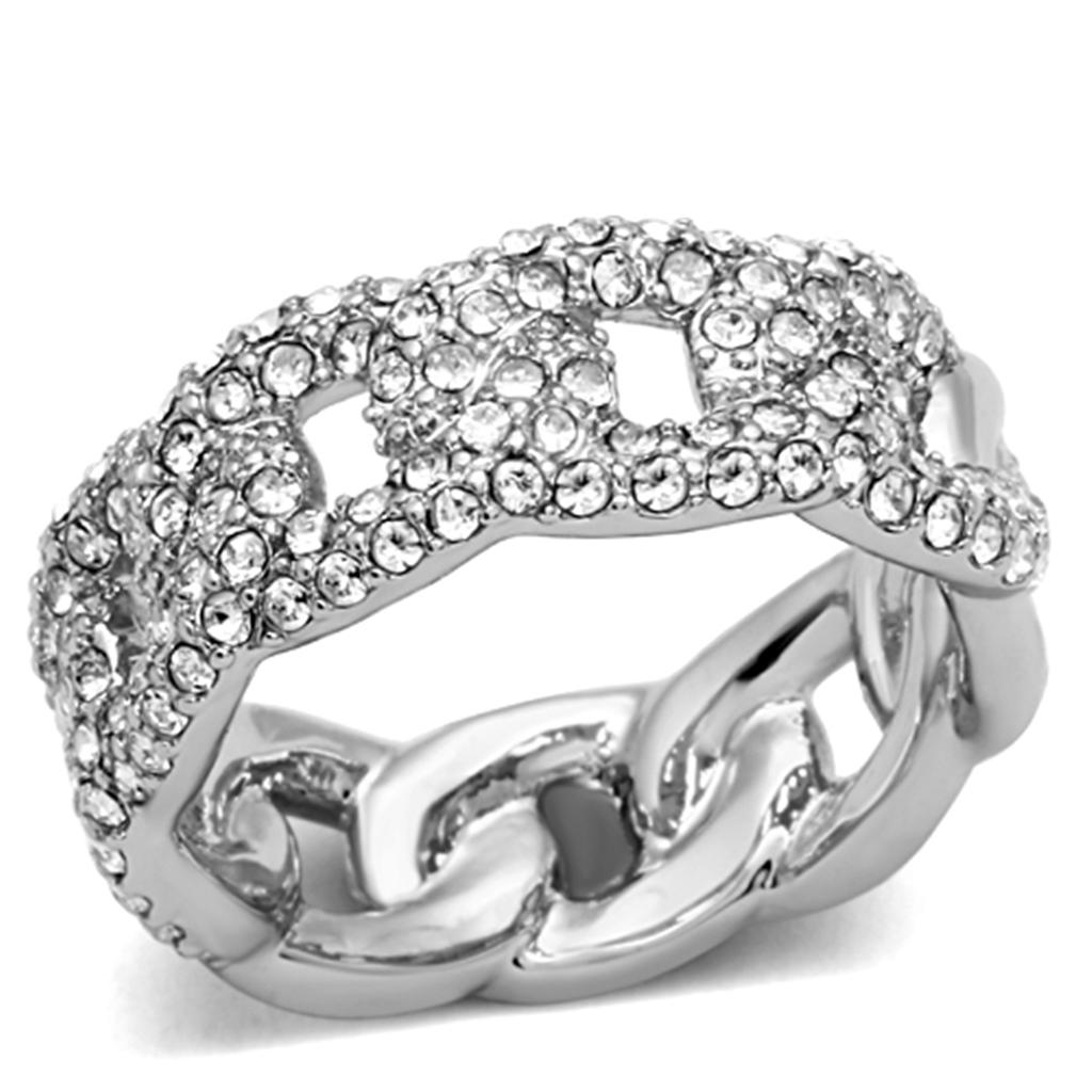 JCE3210 Rhodium Brass Ring with Top Grade Crystal in Clear