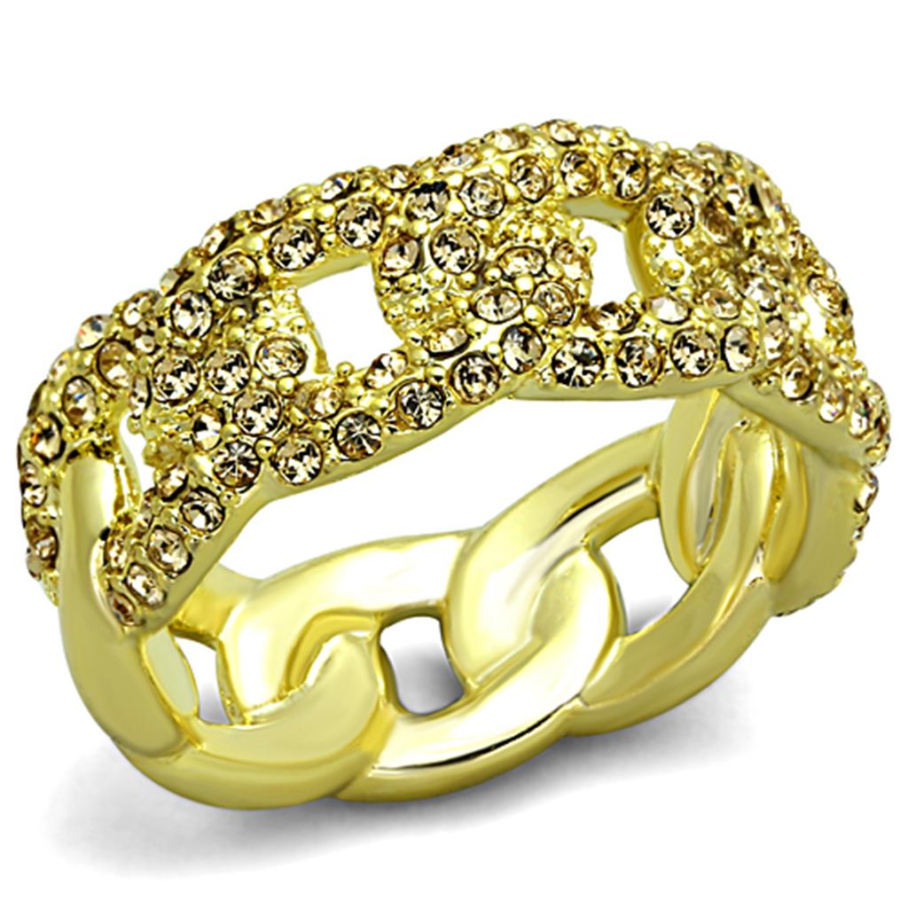 JCE3215 Gold Brass Ring with Top Grade Crystal in Light Smoked