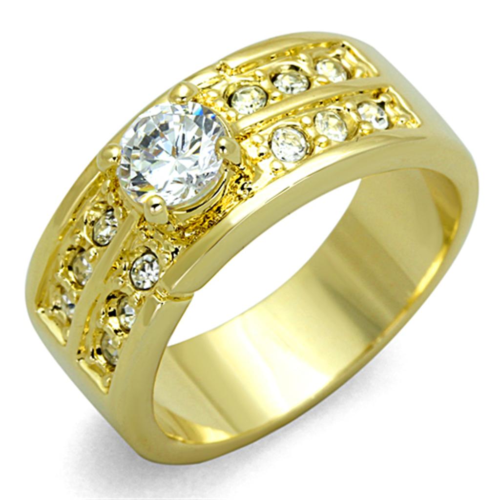 JCE3218 Gold Brass Ring with AAA Grade CZ in Clear
