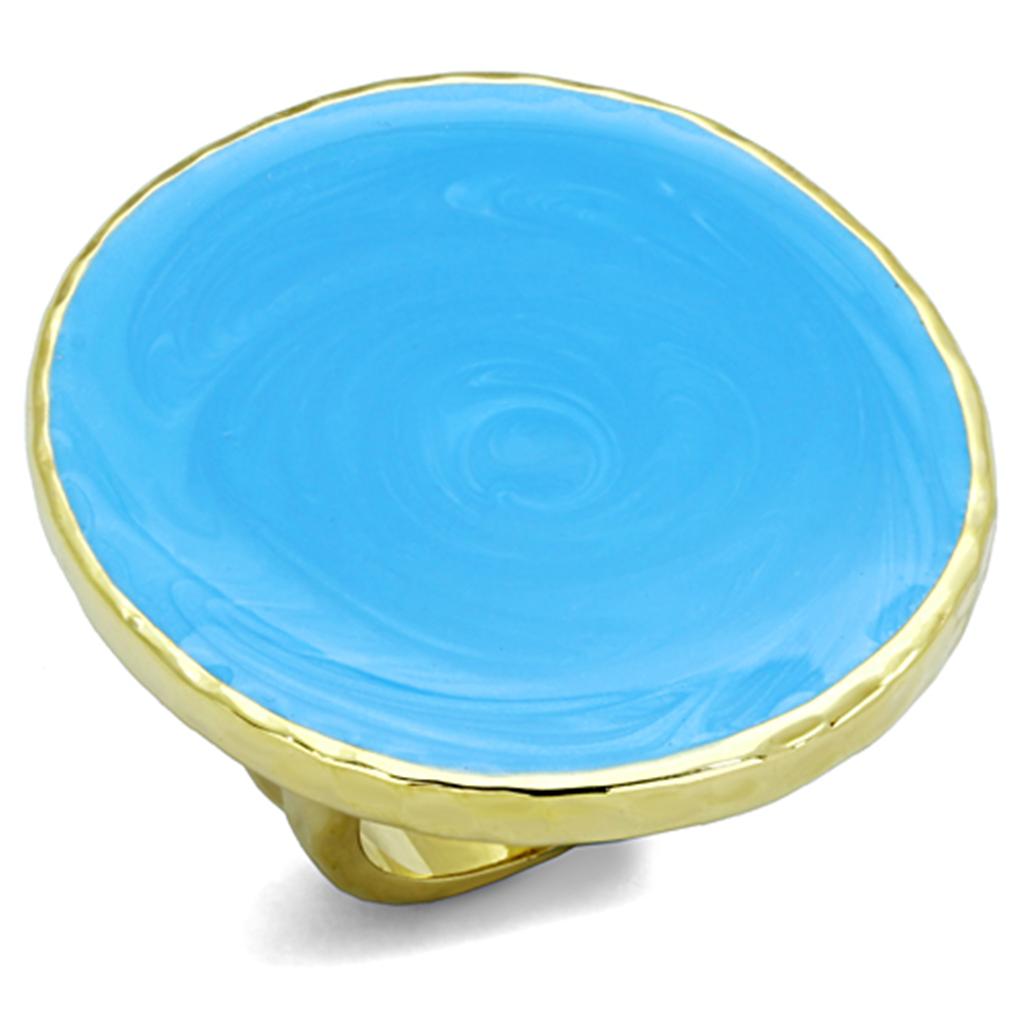 JCE3239 Gold Brass Ring with Epoxy in Sea Blue