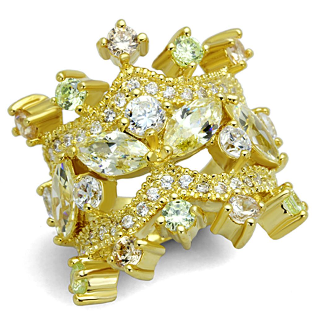 JCE3247 Gold Brass Ring with AAA Grade CZ in Clear