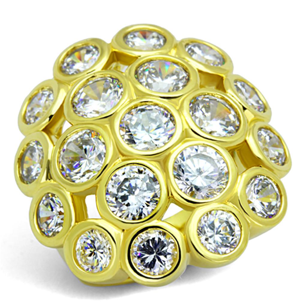 JCE3250 Gold Brass Ring with AAA Grade CZ in Clear