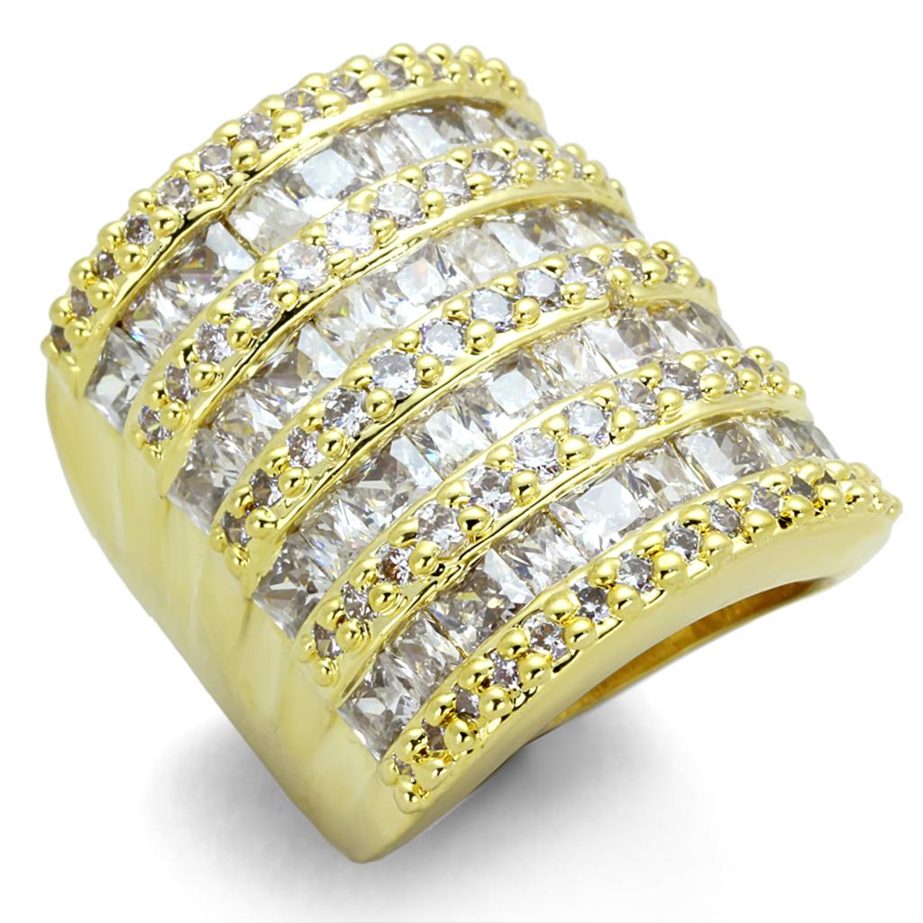 JCE3359 Gold Brass Ring with AAA Grade CZ in Clear