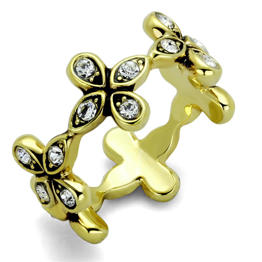 JCE3518 Gold Brass Ring with Top Grade Crystal in Clear