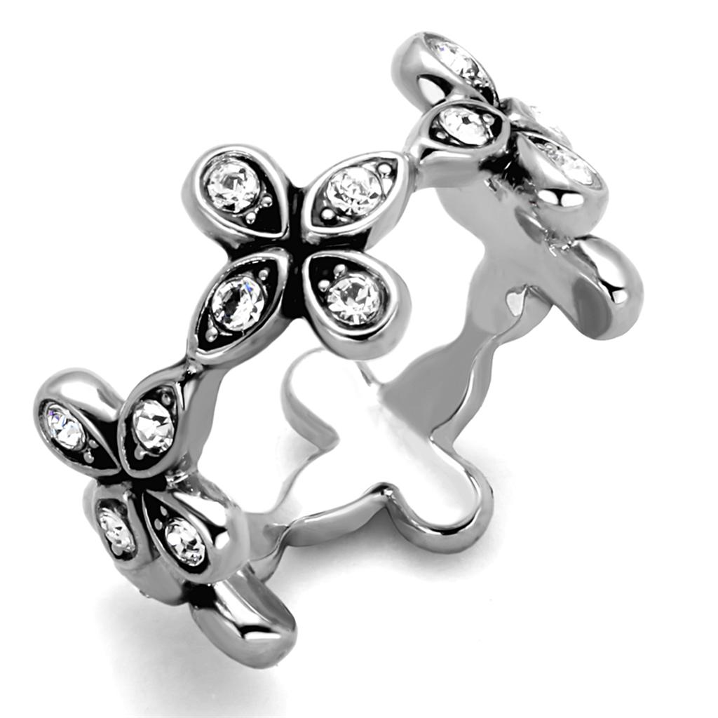 JCE3519 Rhodium Brass Ring with Top Grade Crystal in Clear