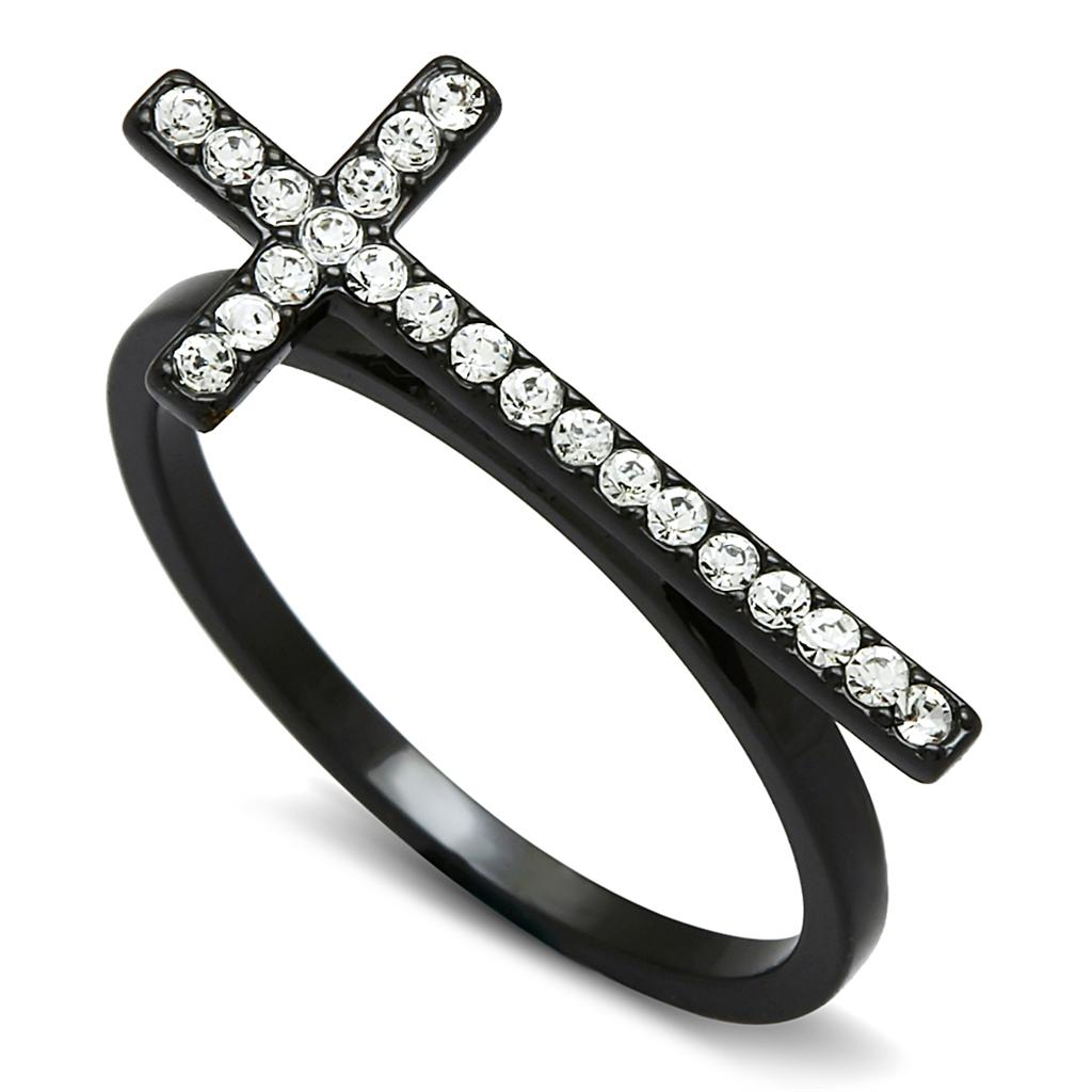 JCE3522 TIN Cobalt Black Brass Ring with Top Grade Crystal in Clear