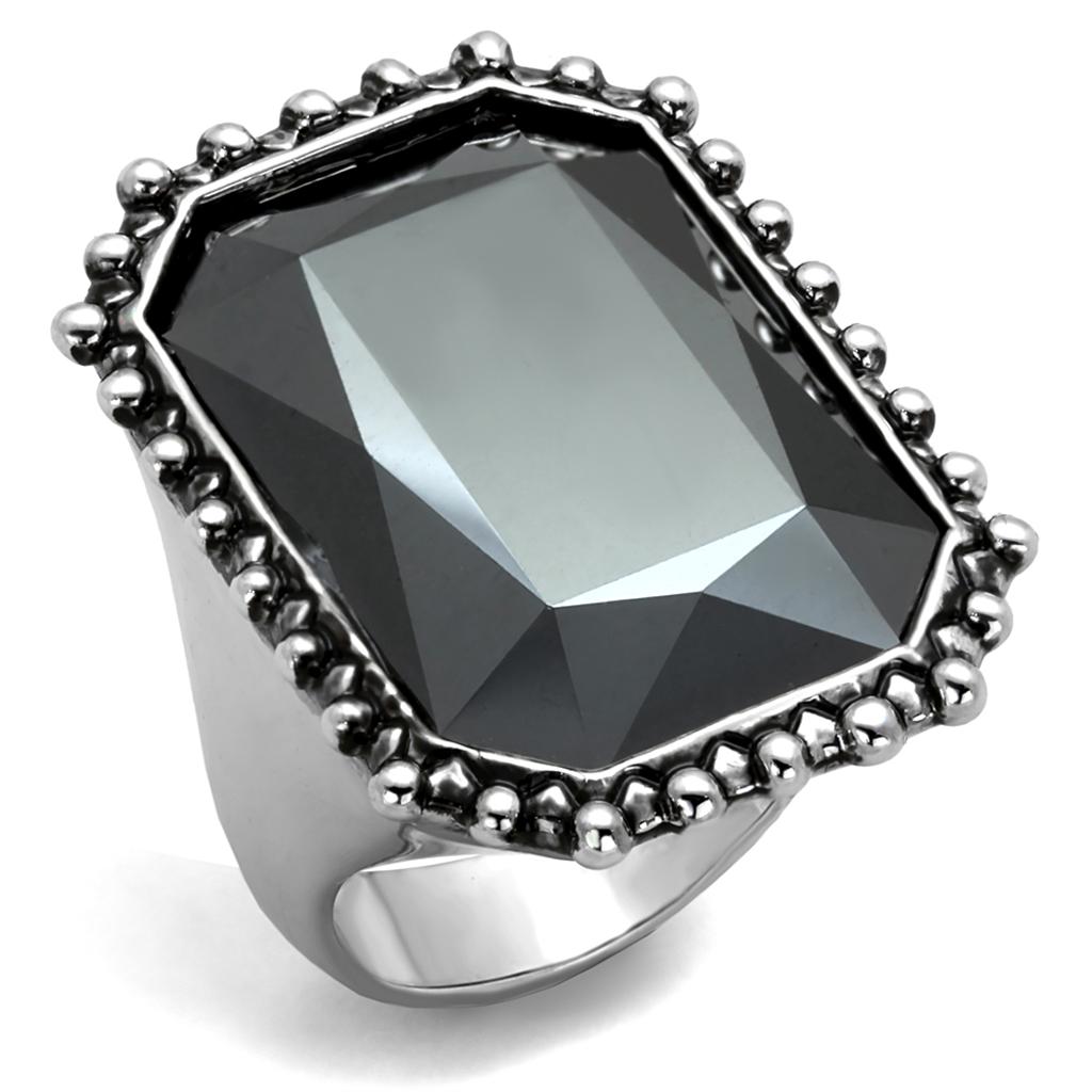 JCE3532 Rhodium Brass Ring with Top Grade Crystal in Hematite