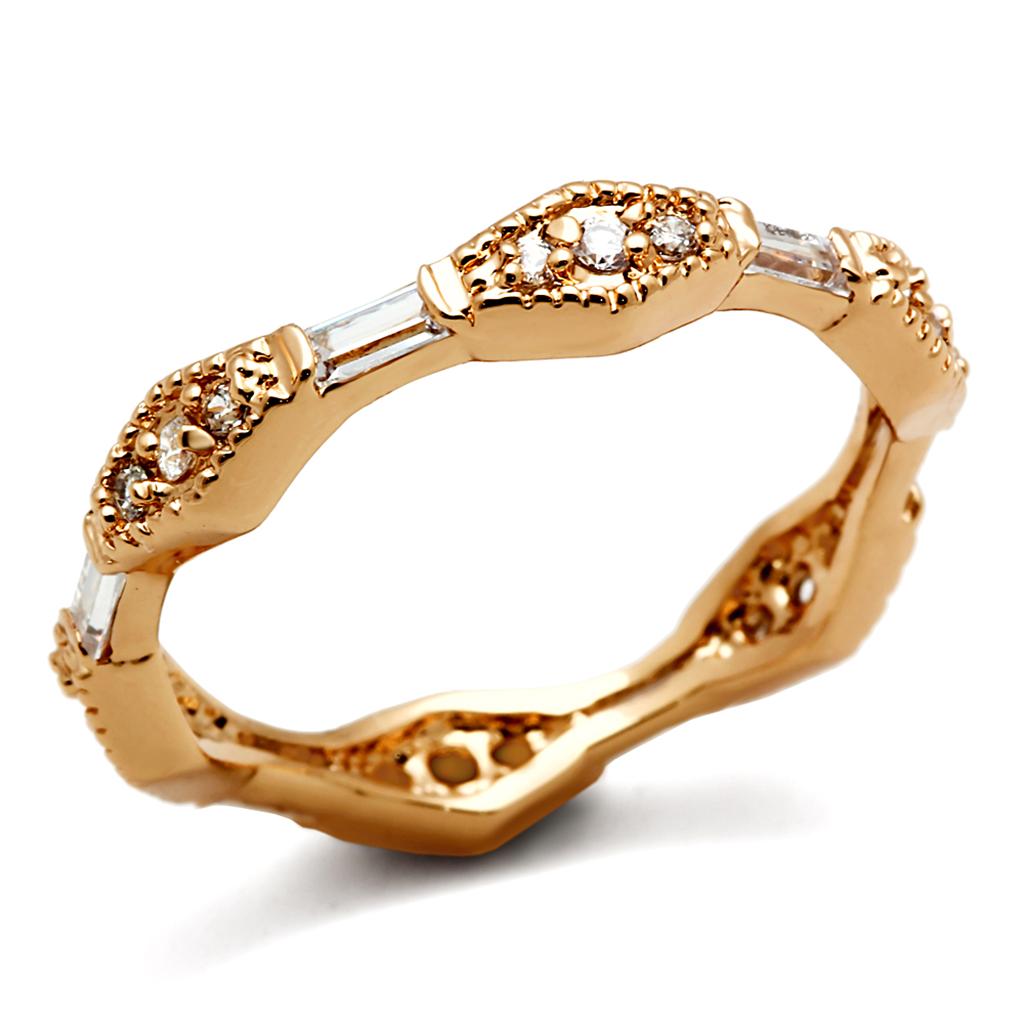 JCE3553 Rose Gold Brass Ring with AAA Grade CZ in Clear