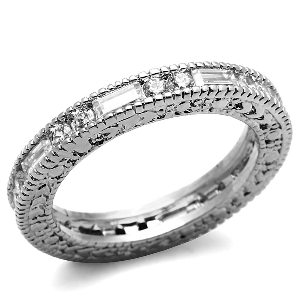JCE3558 Rhodium Brass Ring with AAA Grade CZ in Clear