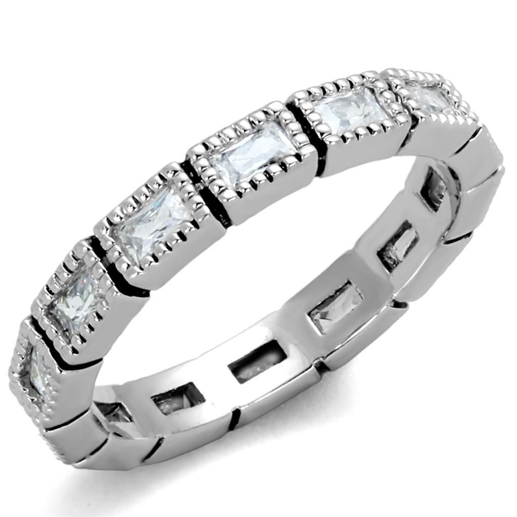 JCE3559 Rhodium Brass Ring with AAA Grade CZ in Clear