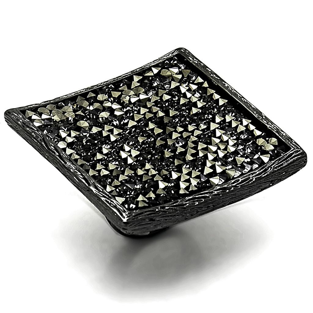 JCE3589 TIN Cobalt Black Brass Ring with Top Grade Crystal in Light Gray