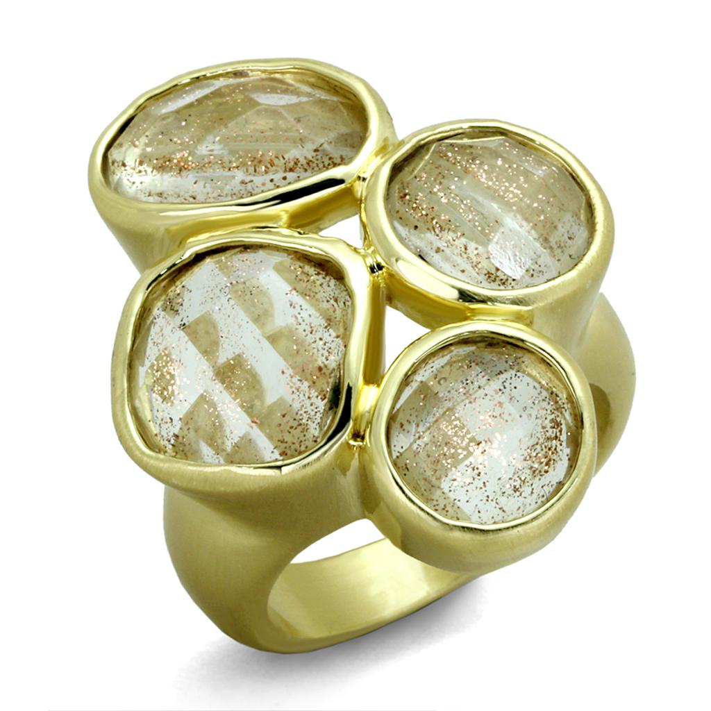 JCE3599 Gold & Brush Brass Ring with Synthetic Synthetic Rutile in Topaz