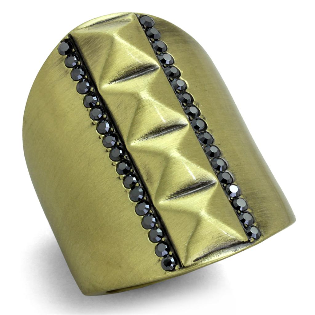 JCE3608 Antique Copper Brass Ring with Top Grade Crystal in Hematite