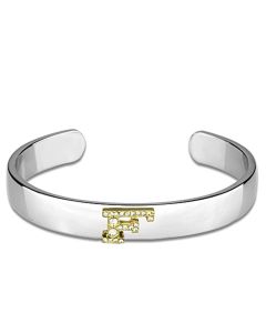 JCE3616 Reverse Two-Tone White Metal Bangle with Top Grade Crystal in Clear