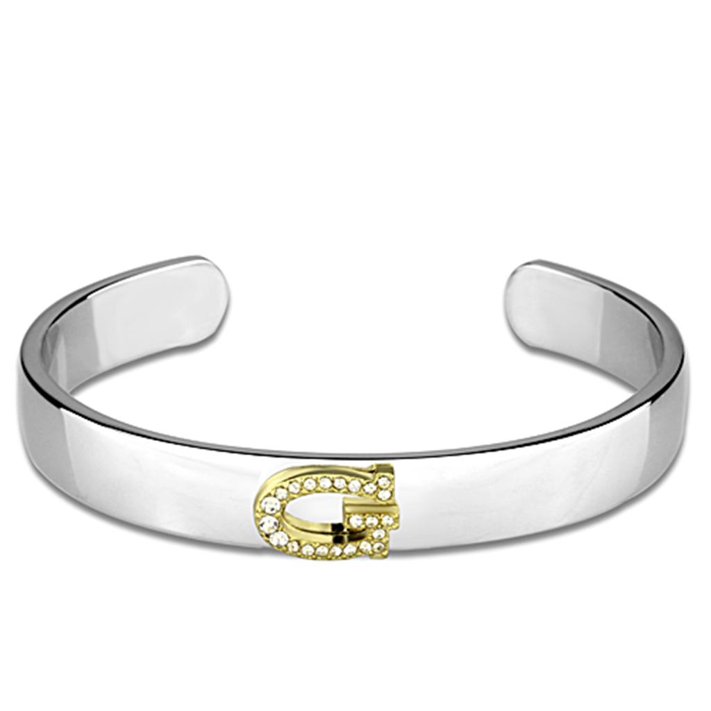 JCE3617 Reverse Two-Tone White Metal Bangle with Top Grade Crystal in Clear