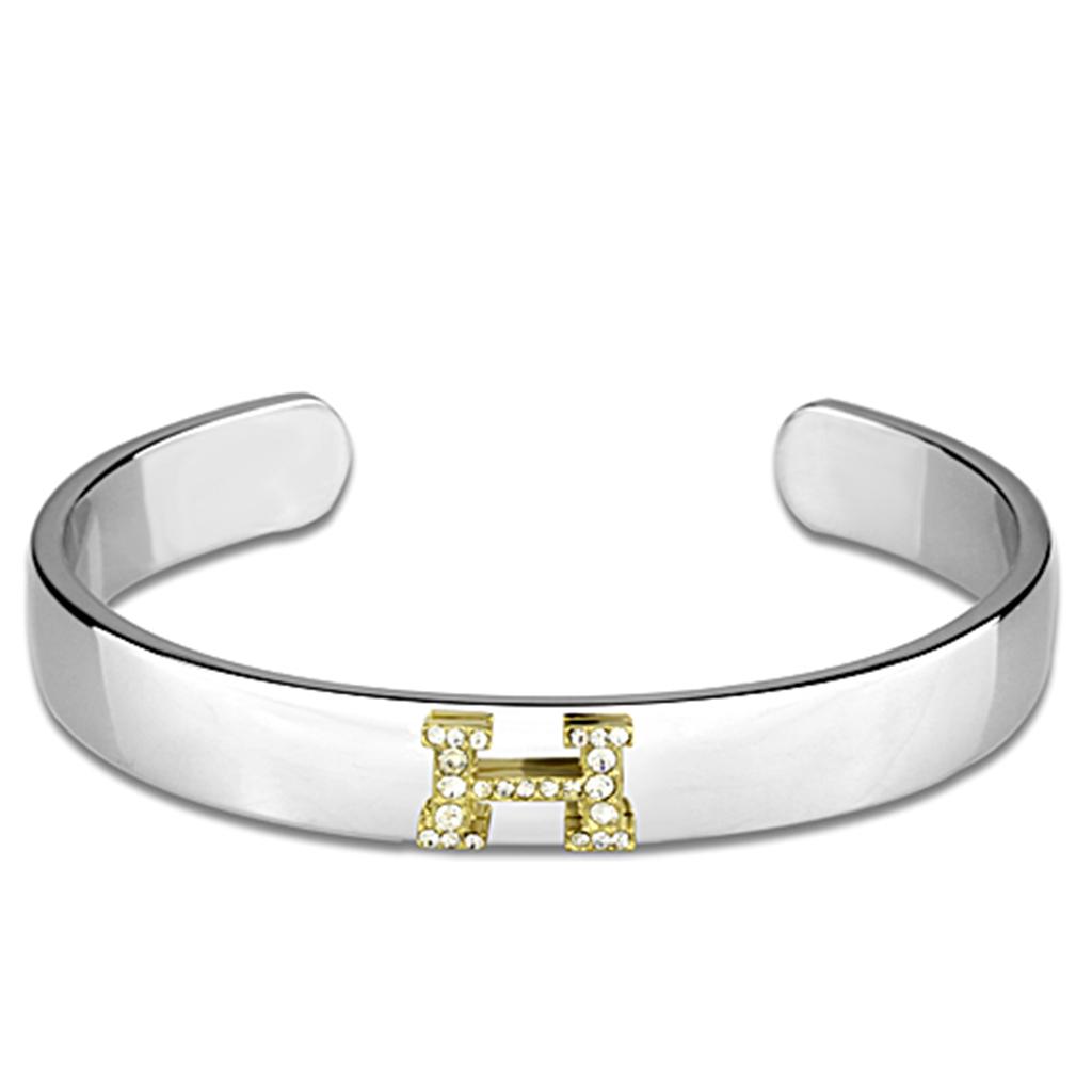JCE3618 Reverse Two-Tone White Metal Bangle with Top Grade Crystal in Clear