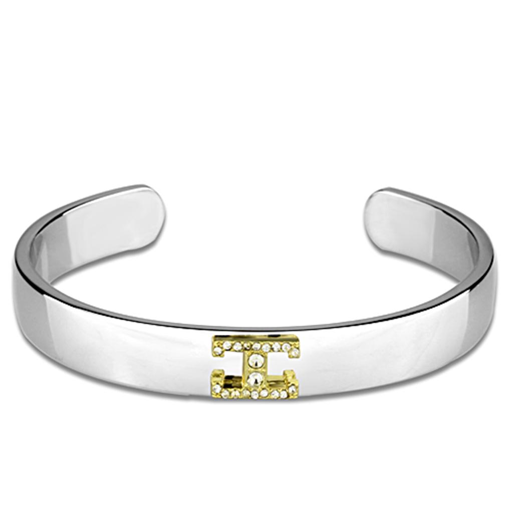 JCE3619 Reverse Two-Tone White Metal Bangle with Top Grade Crystal in Clear