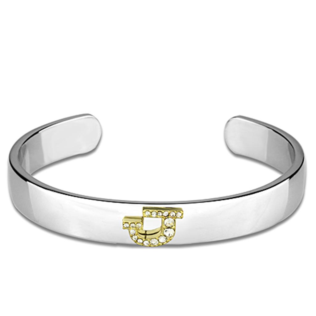JCE3620 Reverse Two-Tone White Metal Bangle with Top Grade Crystal in Clear