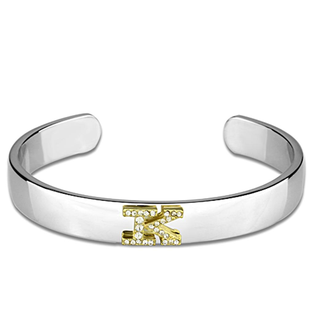 JCE3621 Reverse Two-Tone White Metal Bangle with Top Grade Crystal in Clear