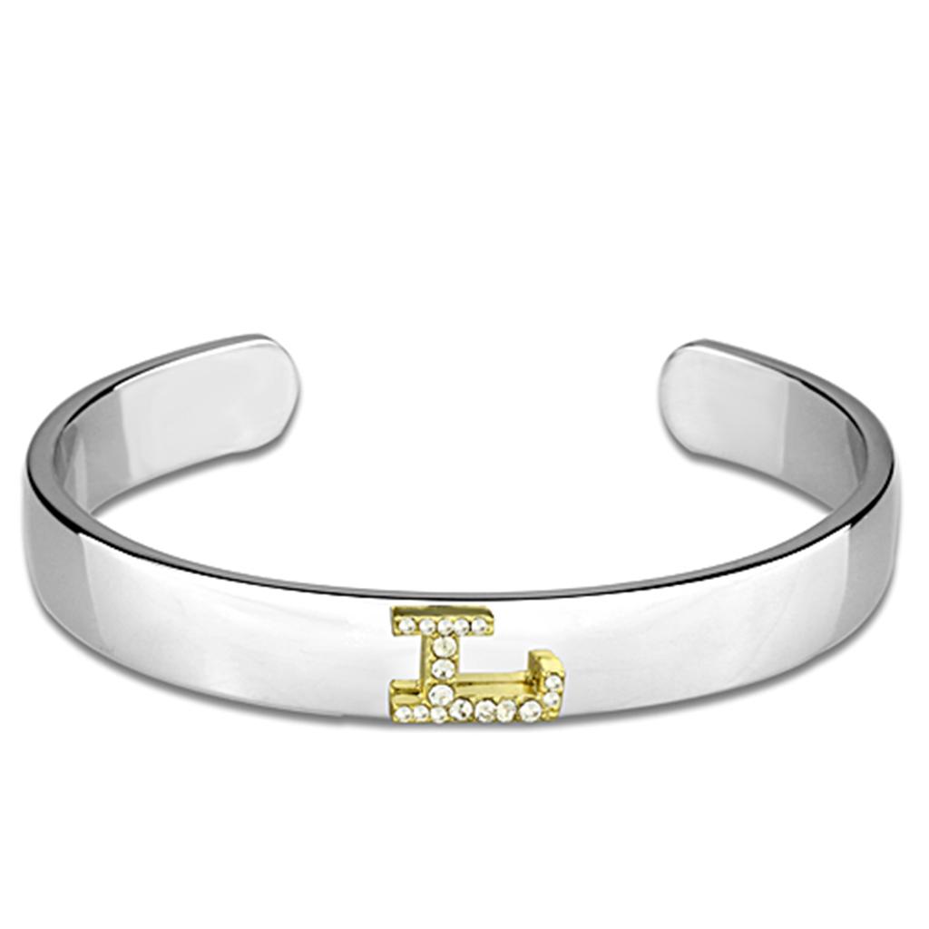JCE3622 Reverse Two-Tone White Metal Bangle with Top Grade Crystal in Clear