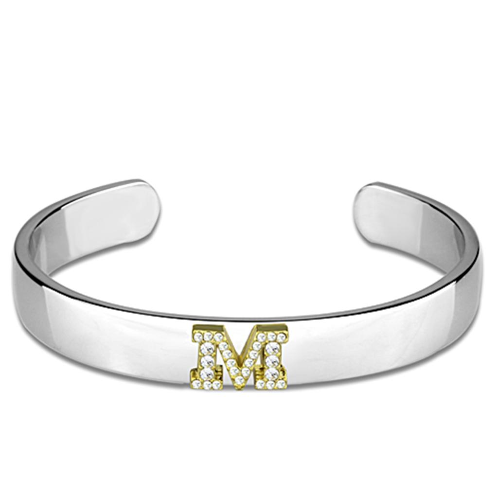 JCE3624 Reverse Two-Tone White Metal Bangle with Top Grade Crystal in Clear