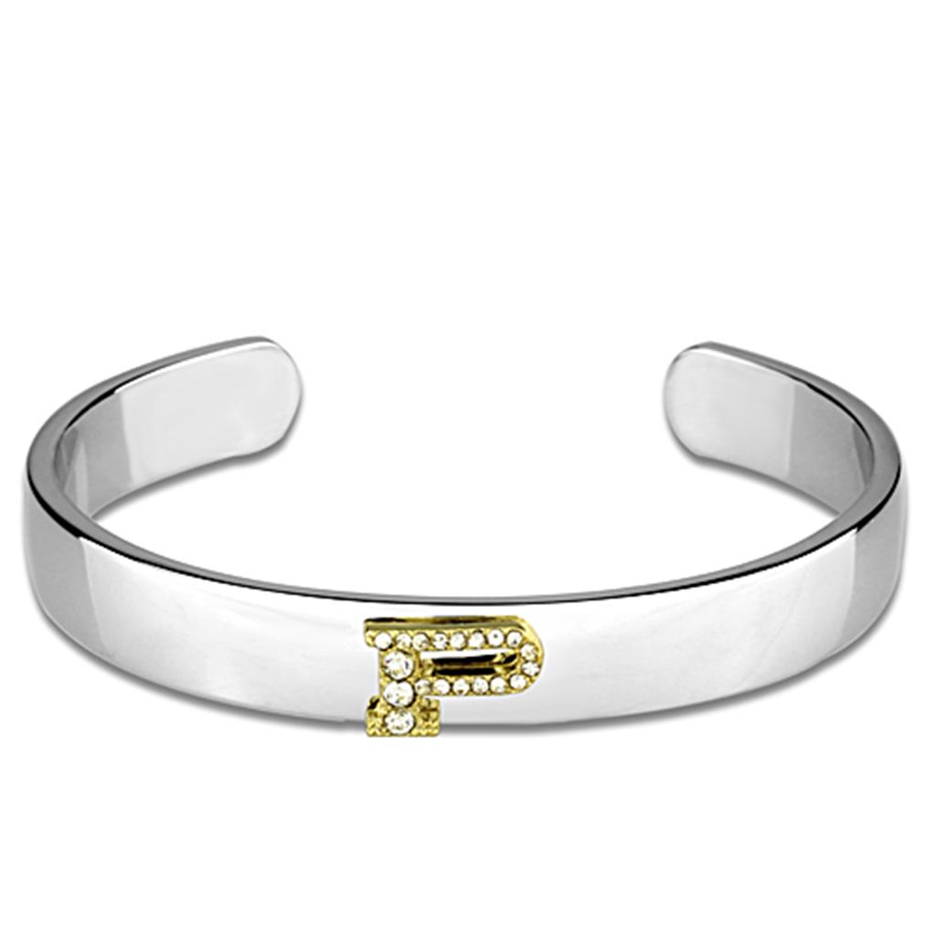 JCE3626 Reverse Two-Tone White Metal Bangle with Top Grade Crystal in Clear