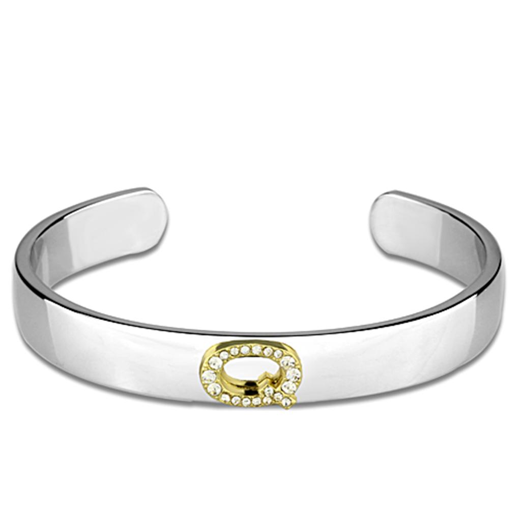 JCE3627 Reverse Two-Tone White Metal Bangle with Top Grade Crystal in Clear