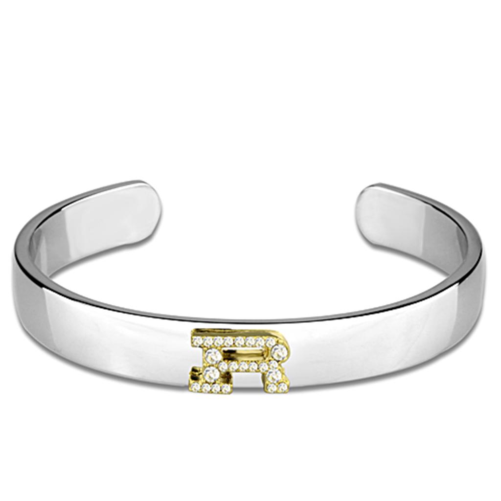 JCE3628 Reverse Two-Tone White Metal Bangle with Top Grade Crystal in Clear
