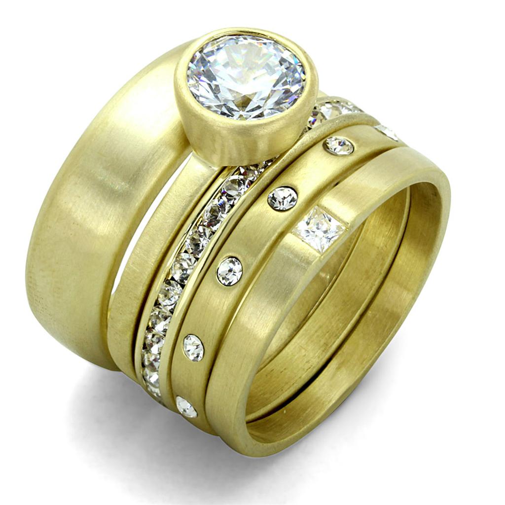 JCE3645 Gold & Brush Brass Ring with AAA Grade CZ in Clear