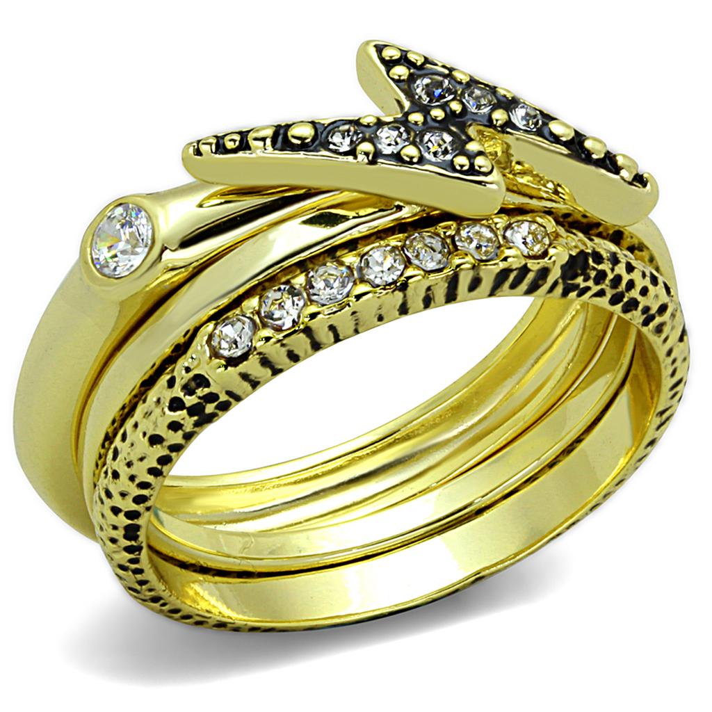 JCE3651 Gold Brass Ring with Top Grade Crystal in Clear