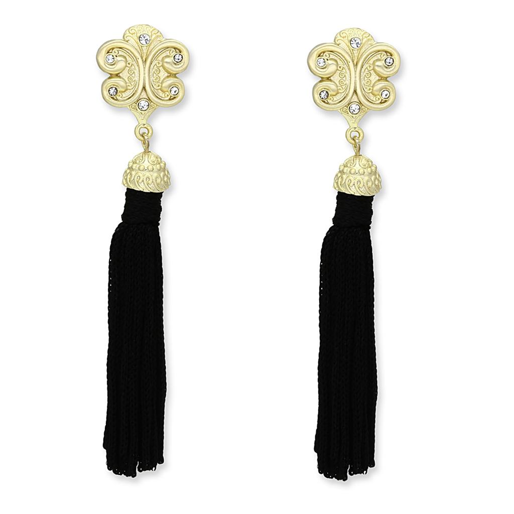 JCE3677 Gold & Brush Brass Earrings with Top Grade Crystal in Clear