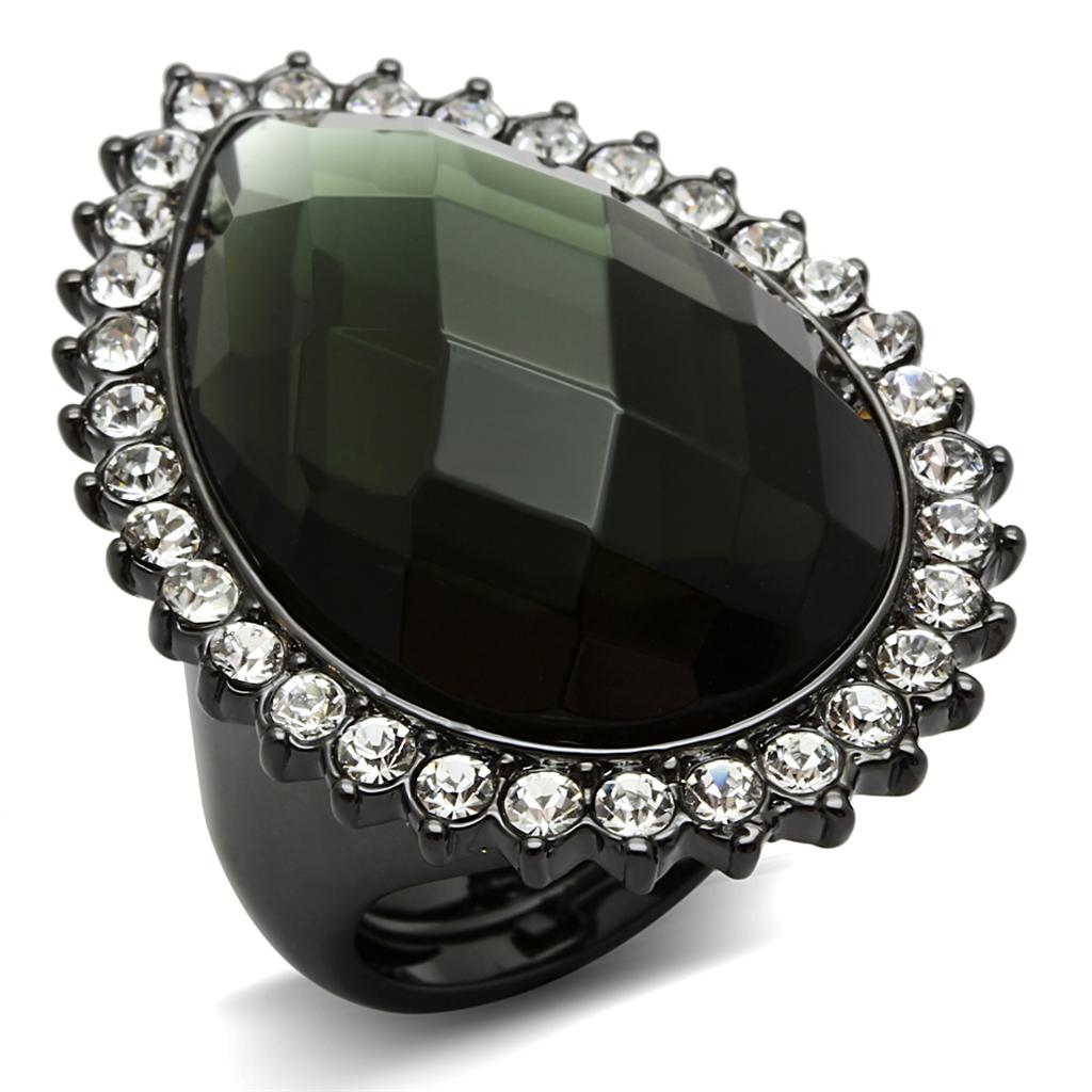 JCE3688 Ruthenium Brass Ring with Synthetic Synthetic Glass in Black Diamond