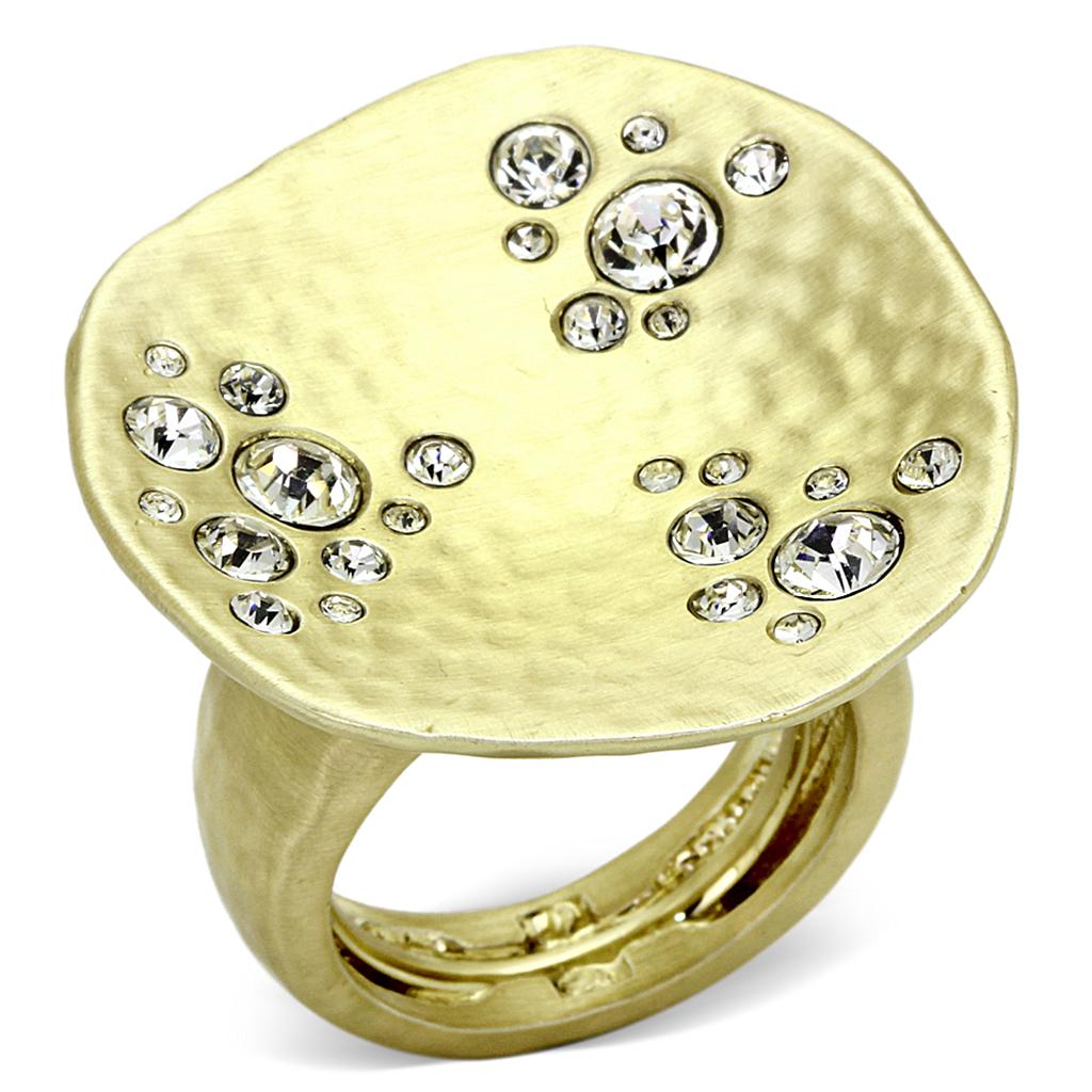 JCE3694 Gold & Brush Brass Ring with Top Grade Crystal in Clear