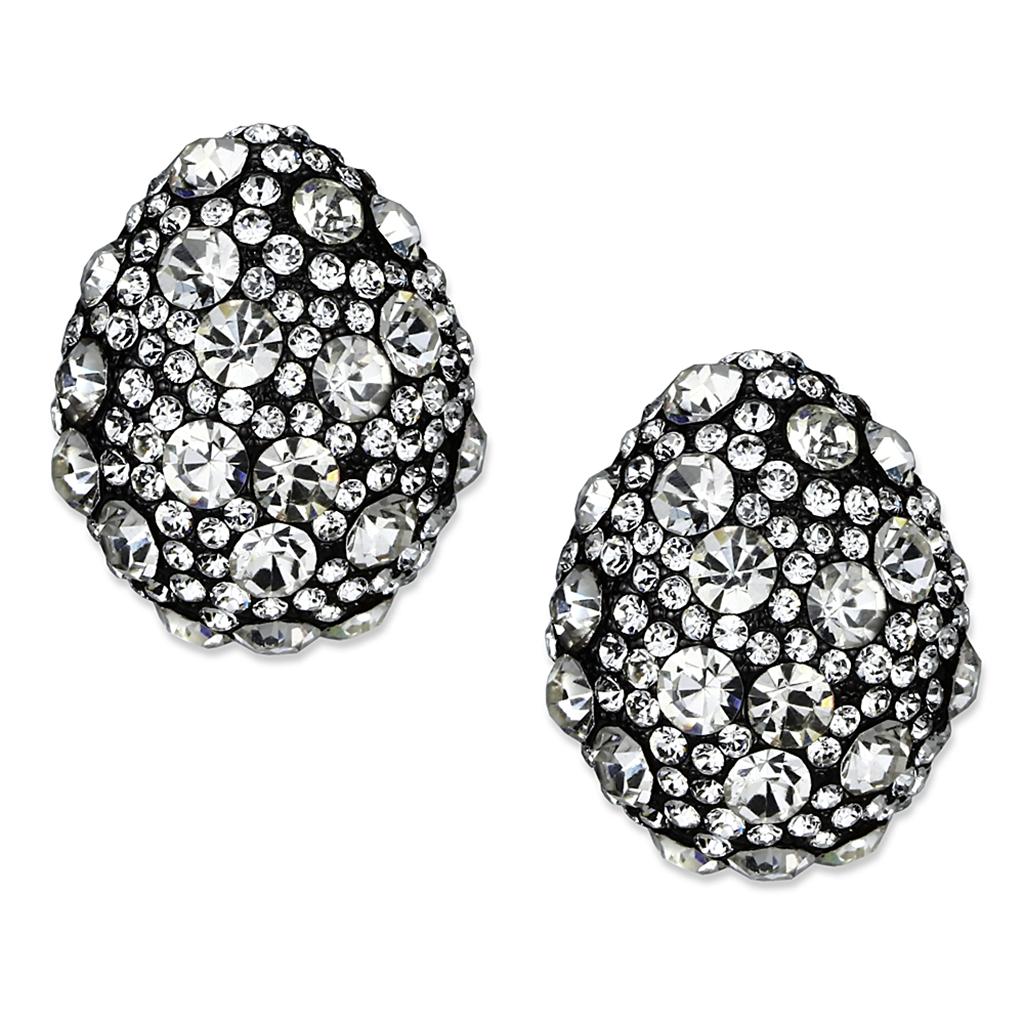 JCE3700 TIN Cobalt Black Brass Earrings with Top Grade Crystal in Clear