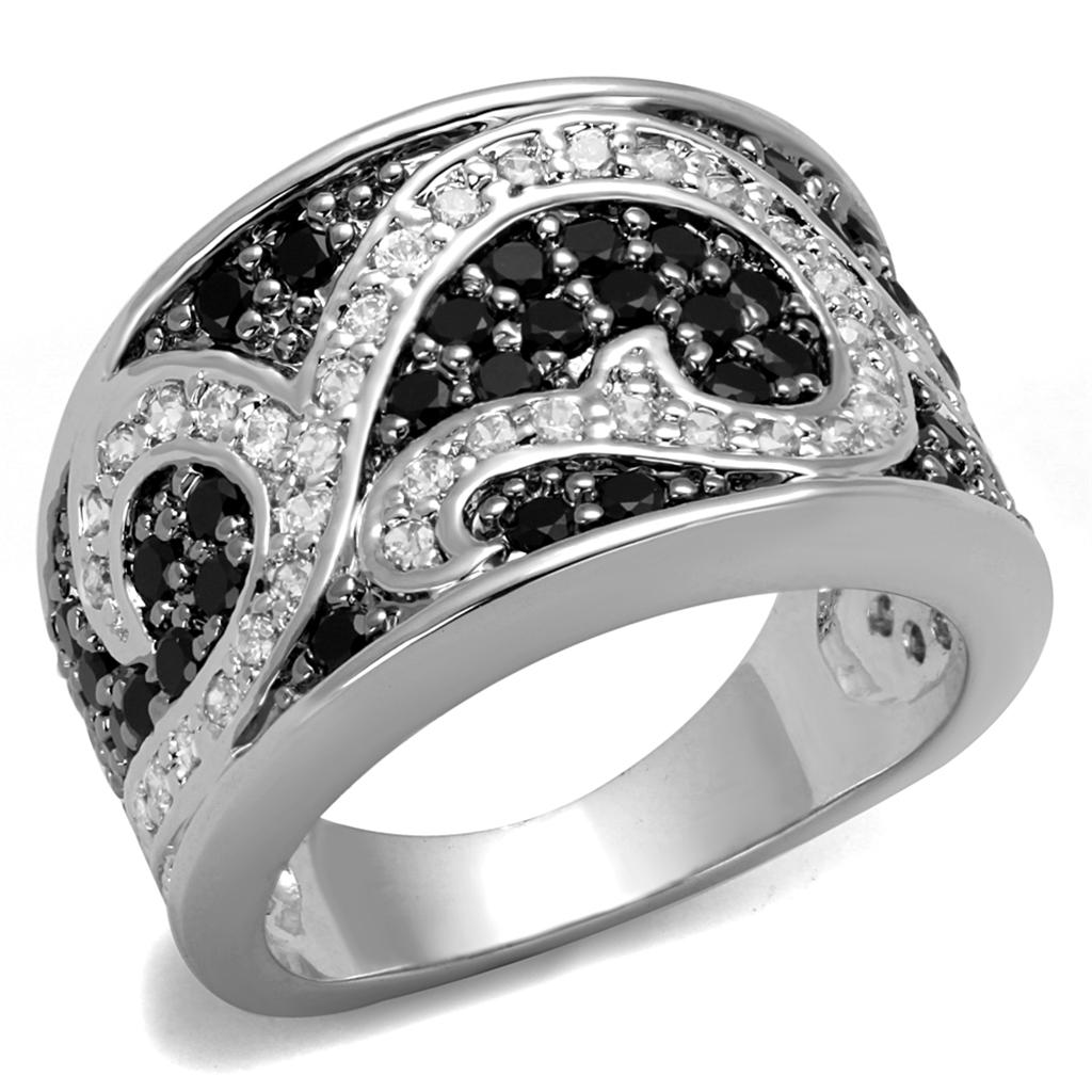 JCE3739 Rhodium + Ruthenium Brass Ring with AAA Grade CZ in Black Diamond