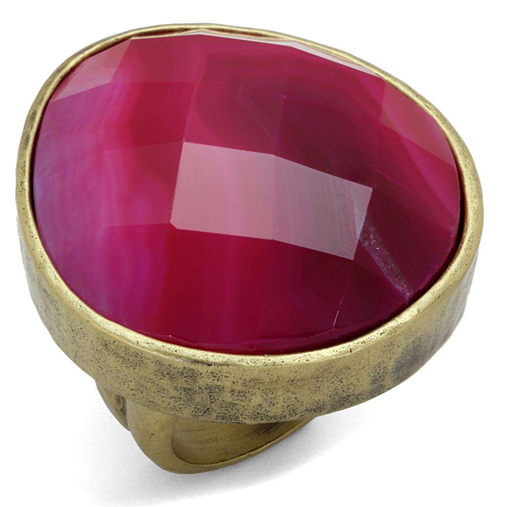 JCE3880 Antique Copper Brass Ring with Synthetic Onyx in Fuchsia