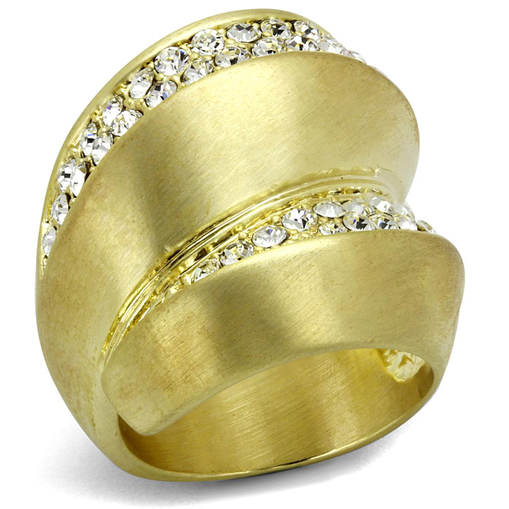 JCE3898 Gold & Brush Brass Ring with Top Grade Crystal  in Clear