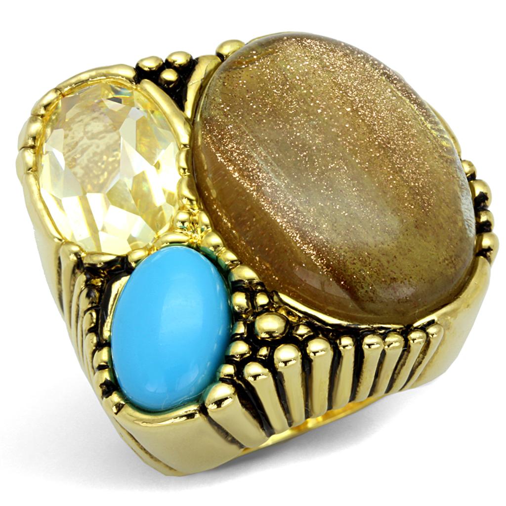 JCE3900 Gold Brass Ring with Synthetic Synthetic Rutile in Topaz