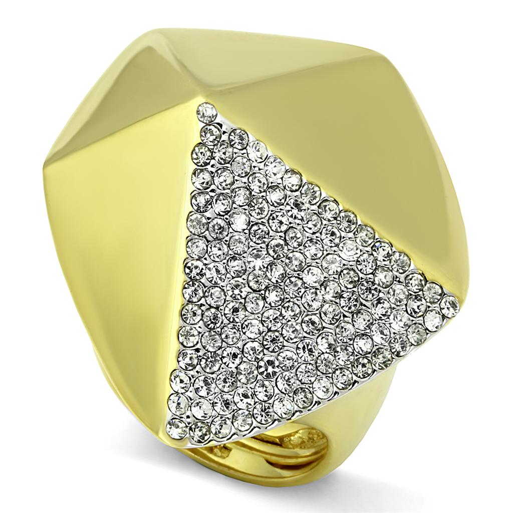 JCE3902 Gold+Rhodium Brass Ring with Top Grade Crystal  in Clear