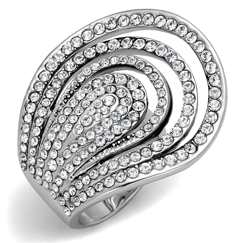 JCE3914 Rhodium Brass Ring with Top Grade Crystal in Clear