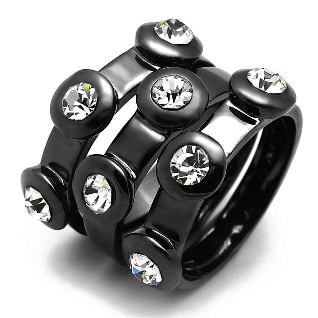 JCE3916 TIN Cobalt Black Brass Ring with Top Grade Crystal in Clear