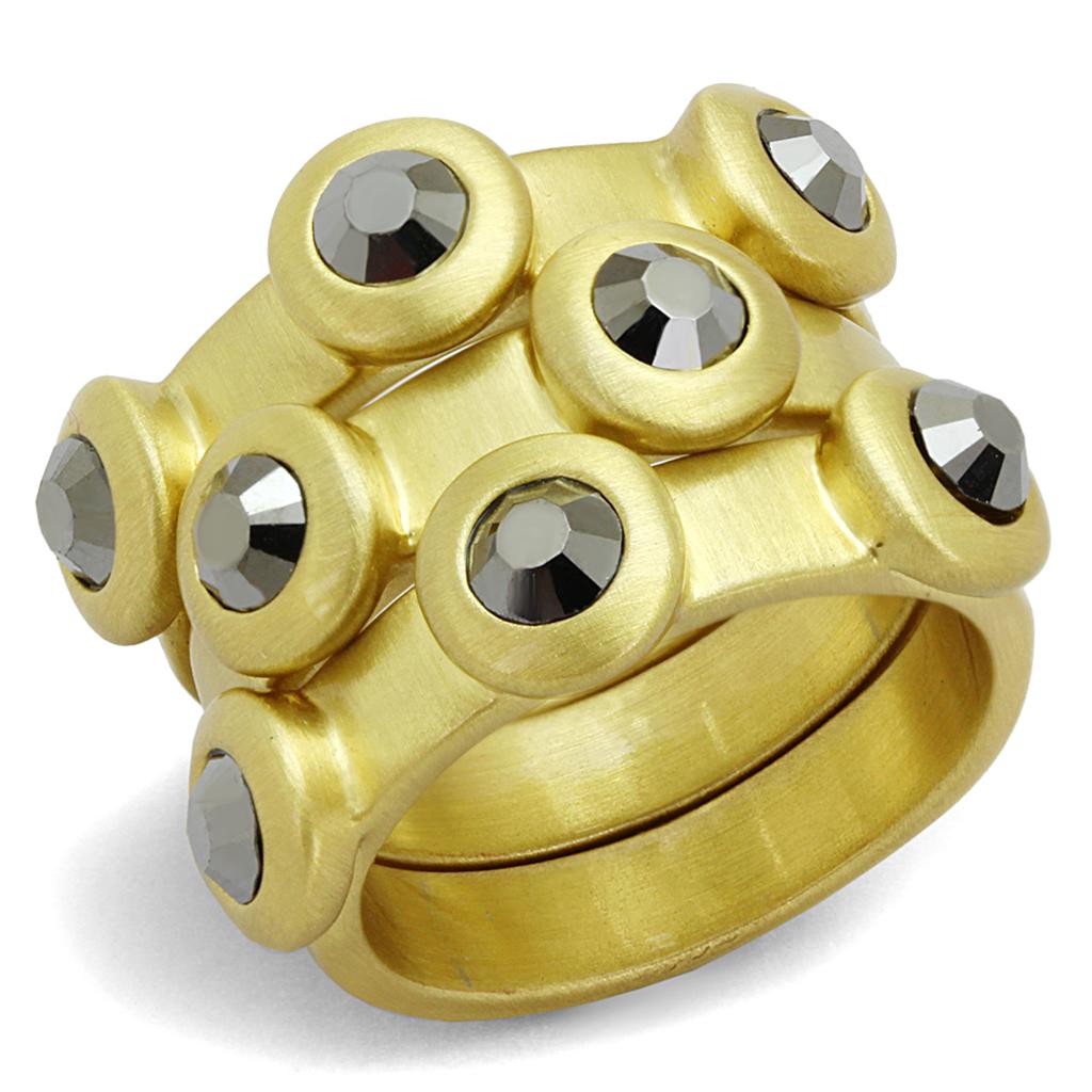 JCE3917 Gold & Brush Brass Ring with Top Grade Crystal in Hematite