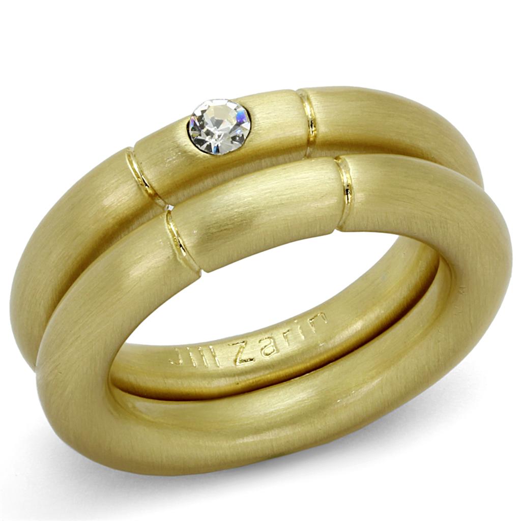 JCE3918 Gold & Brush Brass Ring with Top Grade Crystal in Clear