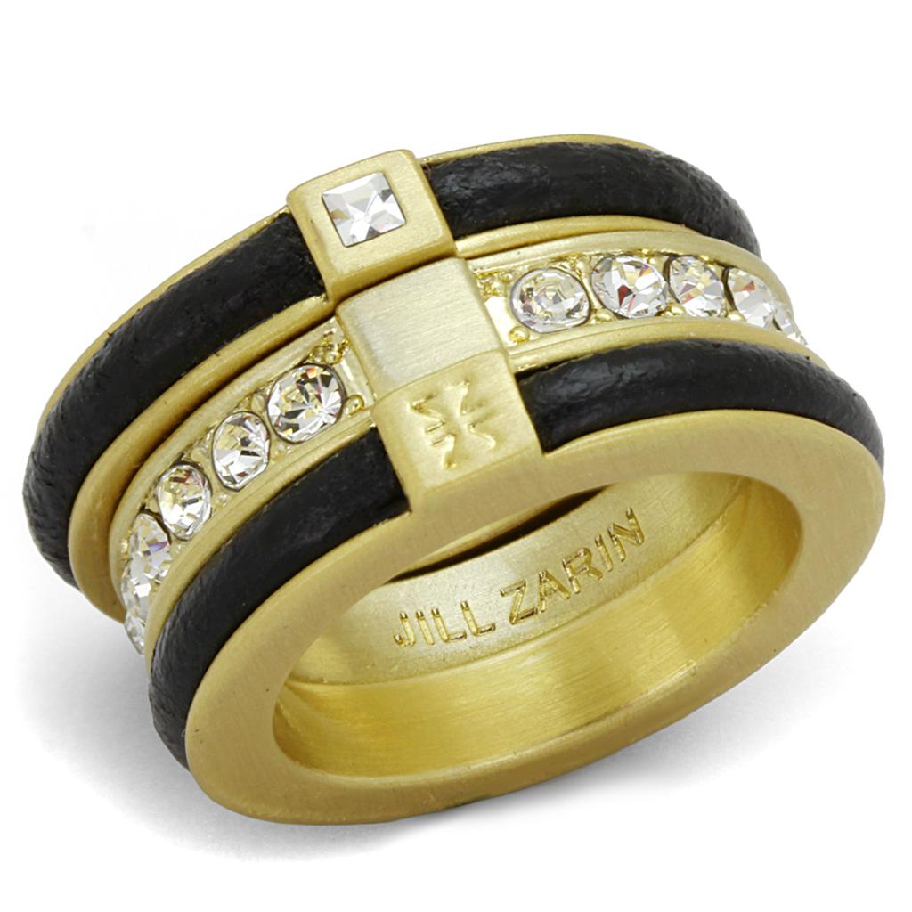 JCE3923 Gold & Brush Brass Ring with Top Grade Crystal in Clear