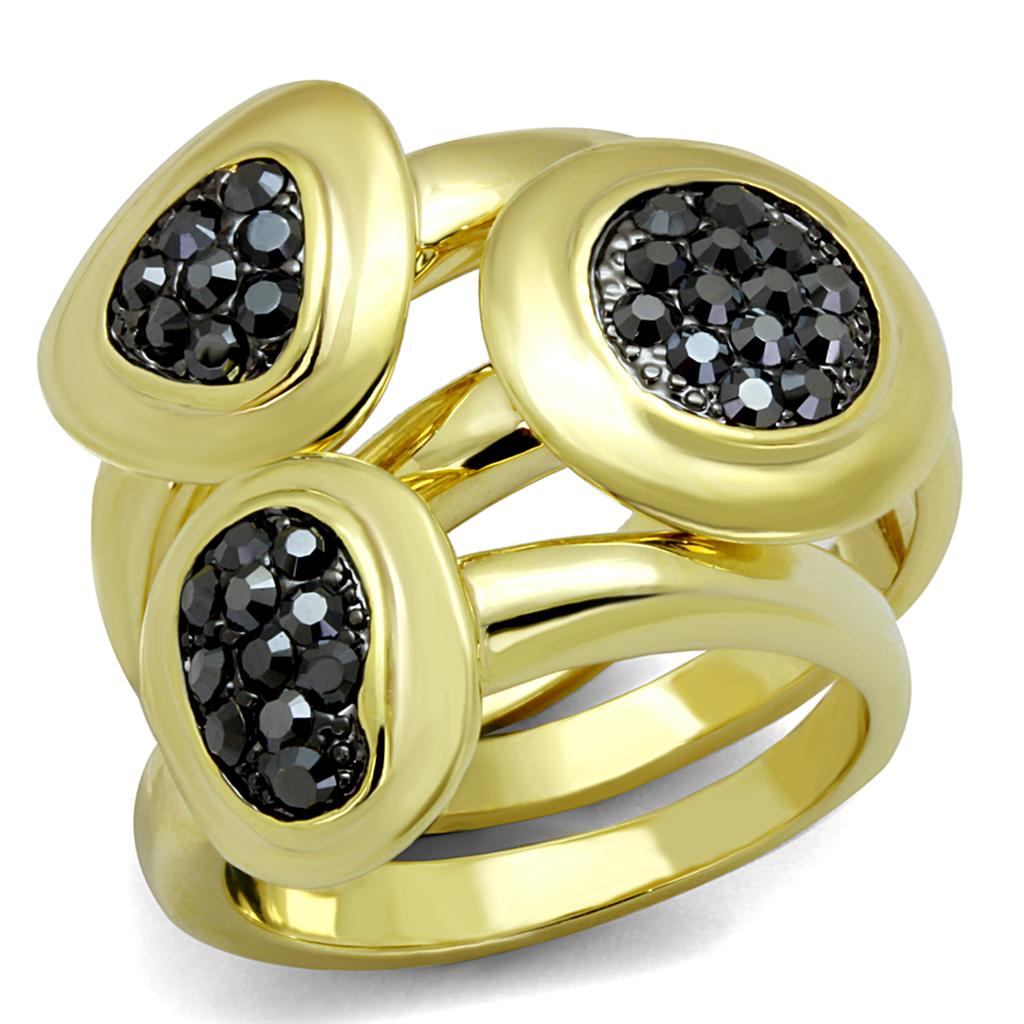 JCE3927 Gold Brass Ring with Top Grade Crystal in Hematite