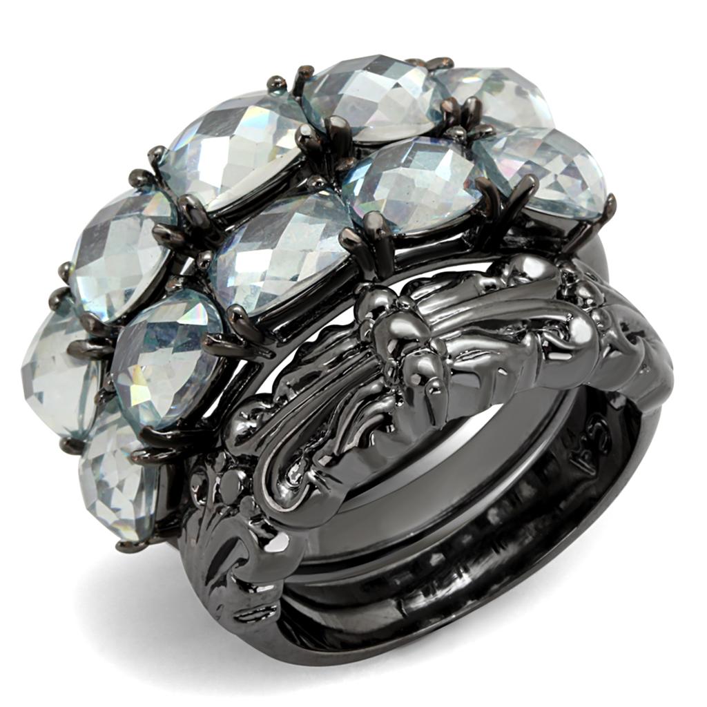 JCE3928 TIN Cobalt Black Brass Ring with Top Grade Crystal in Black Diamond