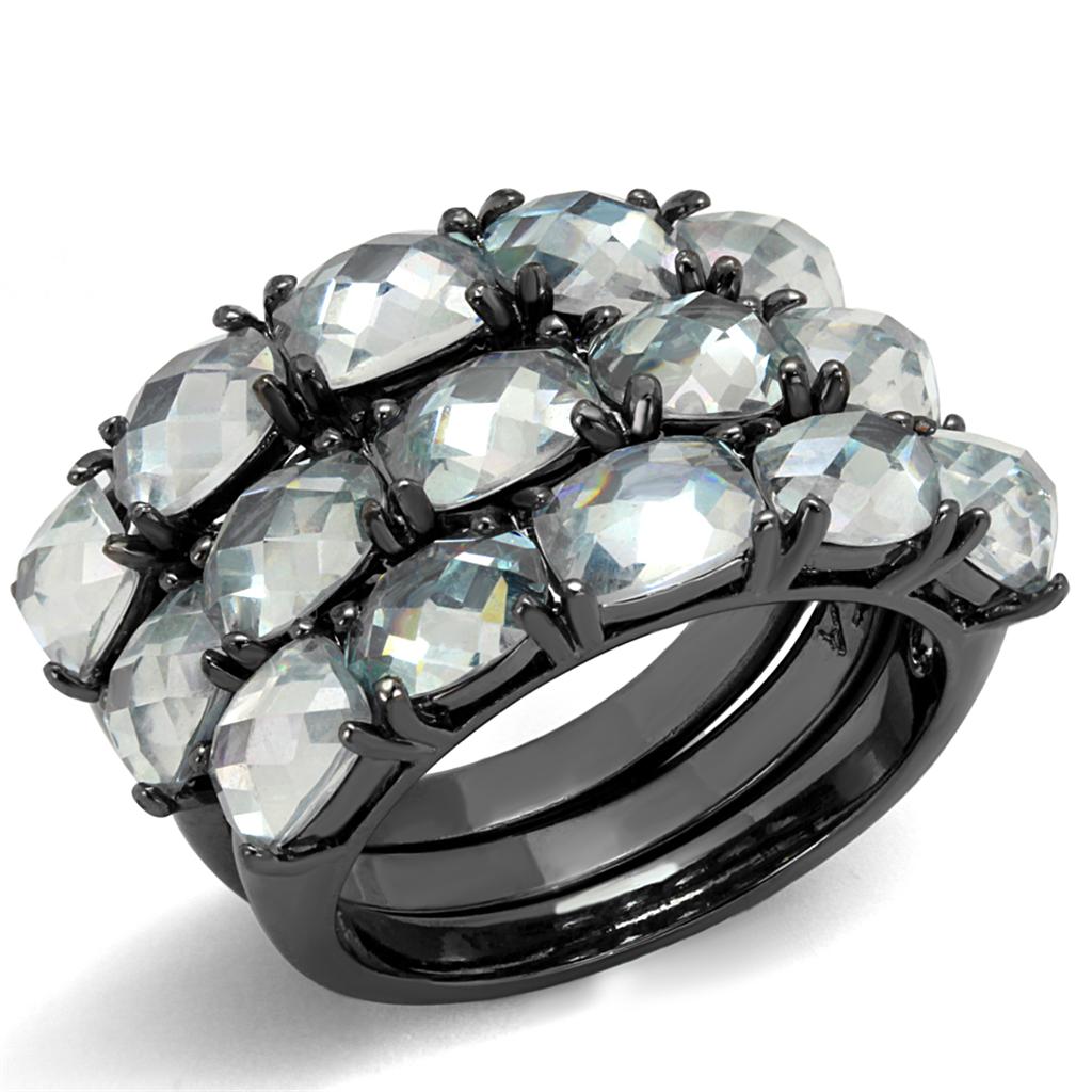 JCE3929 TIN Cobalt Black Brass Ring with Top Grade Crystal in Black Diamond