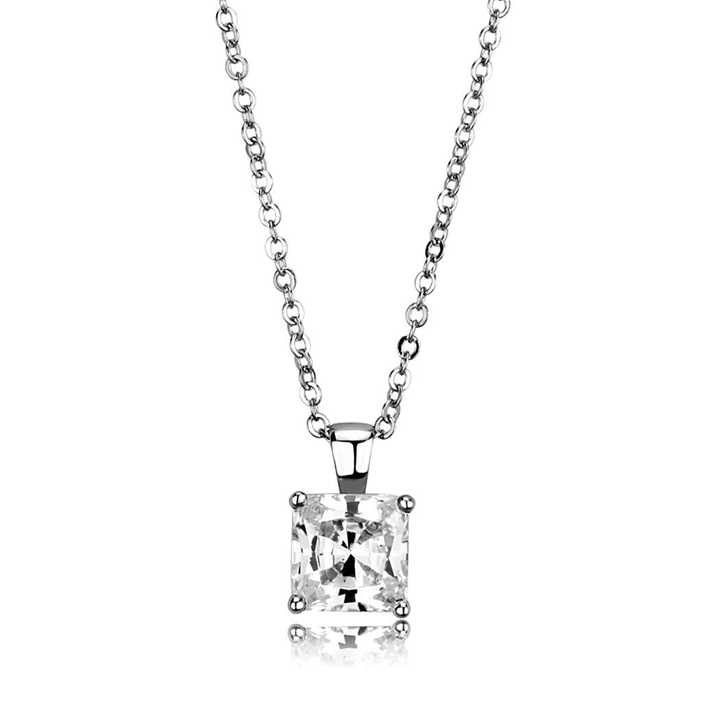 JCE3931 Rhodium Brass Chain Pendant with AAA Grade CZ in Clear