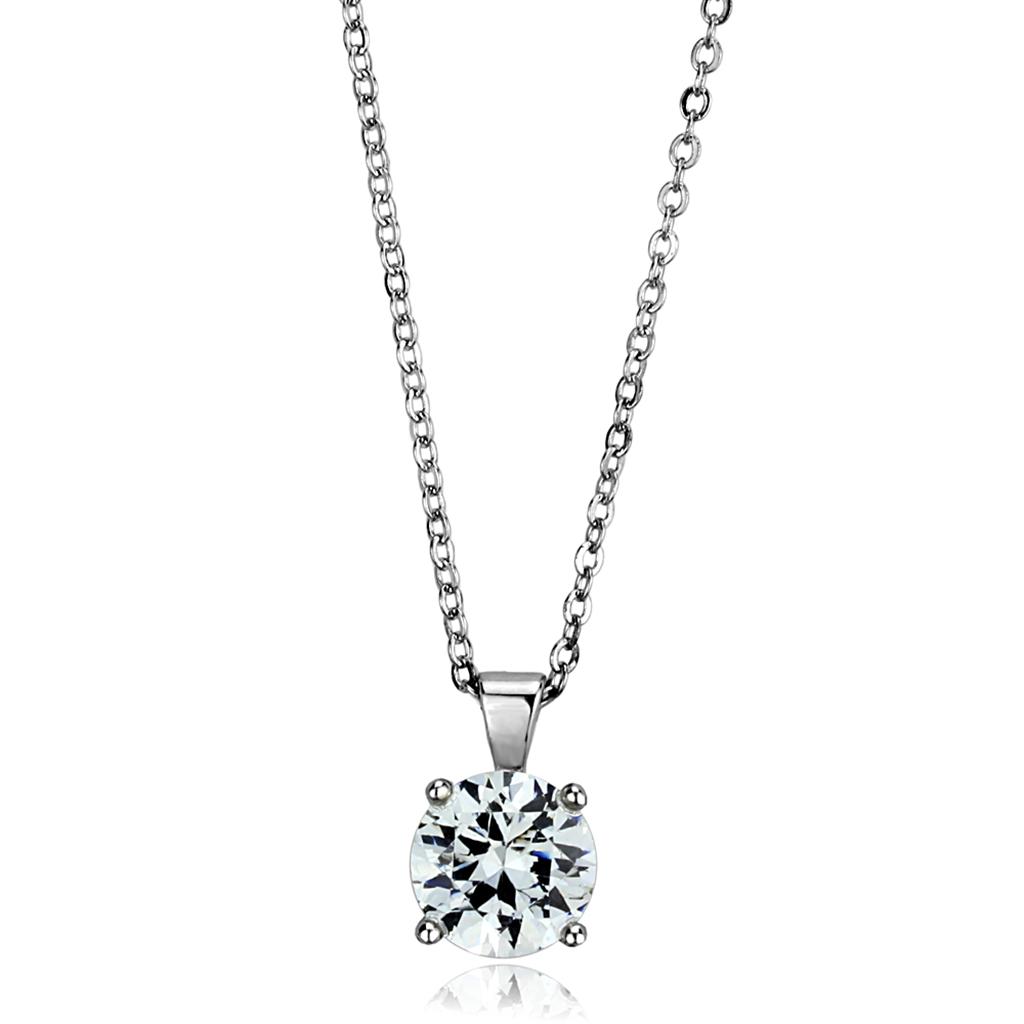 JCE3932 Rhodium Brass Chain Pendant with AAA Grade CZ in Clear
