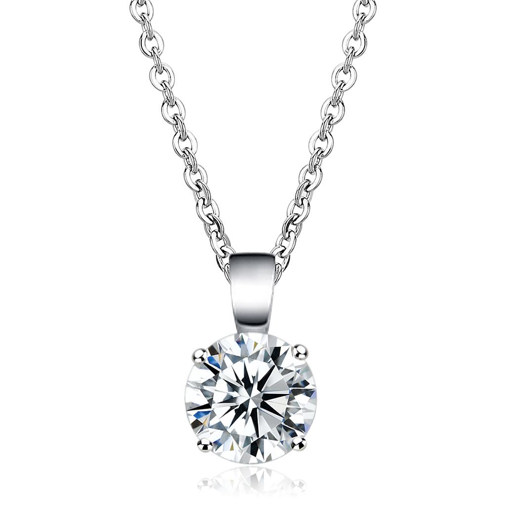 JCE3933 Rhodium Brass Chain Pendant with AAA Grade CZ in Clear